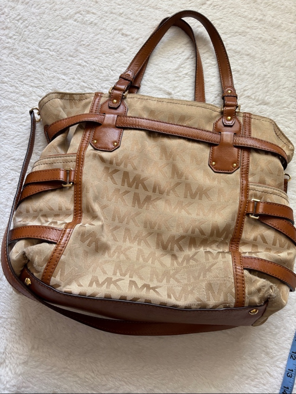 Michael Kors Tan & Brown MK Signature Tote with Leather Trim - Picture 10 of 15